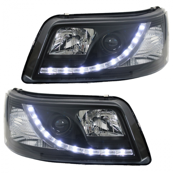 Scheinwerfer LED Tagfahrlicht Optik für VW T5 Bj. 03-09 Schwarz