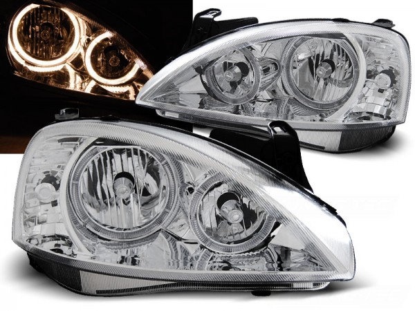 Scheinwerfer Angel Eyes für Opel Corsa C Bj. 00-06 Chrom