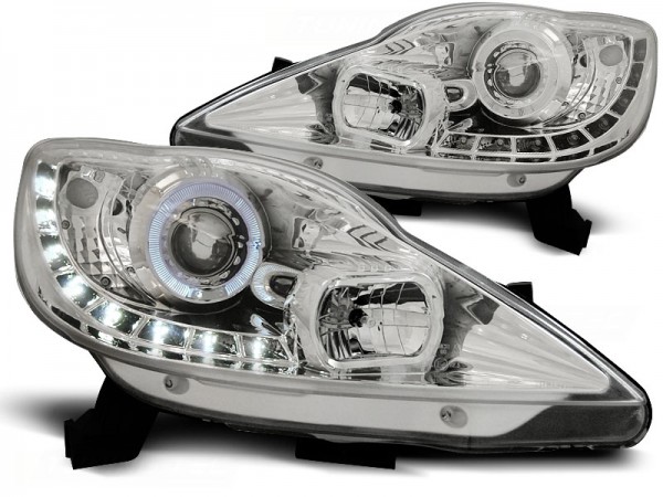 Scheinwerfer LED Tagfahrlicht Optik für Peugeot 107 Bj. 05-11 Chrom