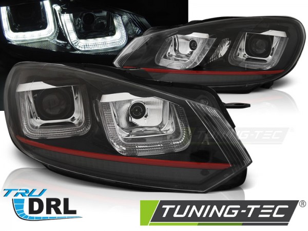 Scheinwerfer U-Tube LED Tagfahrlicht für VW Golf 6 Bj. 08-13 Schwarz Rot Edition