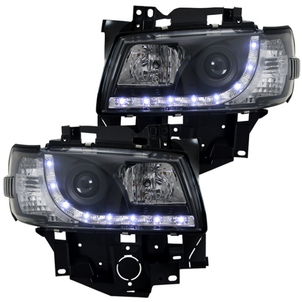 Scheinwerfer LED Tagfahrlicht Optik für VW T4 Multivan Caravelle Bj. 96-03 Schwarz