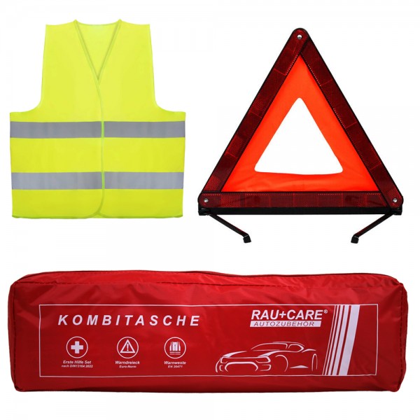 2 x Trio Kombitasche Verbandskasten Verbandstasche Warnweste Warndreieck Rot