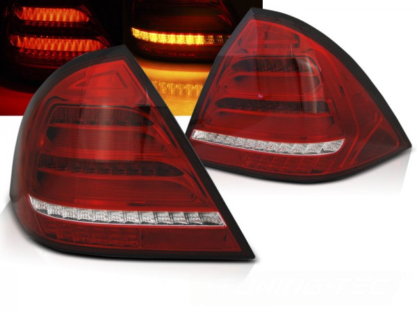 Voll LED Lightbar Rückleuchten für Mercedes C-Klasse W203 Limo Bj. 00-04 Rot/Chrom