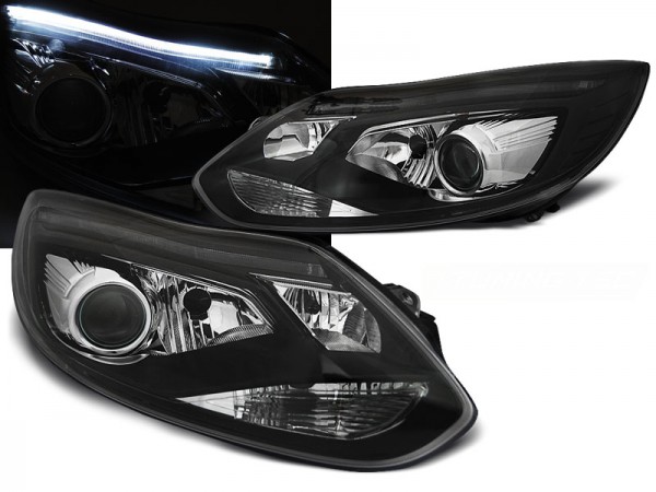 Scheinwerfer LED Tagfahrlicht Optik für Ford Focus 3 Bj. 11-14 Schwarz LTI
