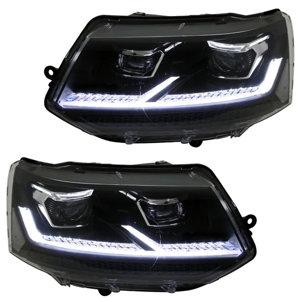 Voll LED Scheinwerfer Tagfahrlicht für VW T5 GP Facelift Bj. 10-15 Schwarz mit dynamischem LED Blink