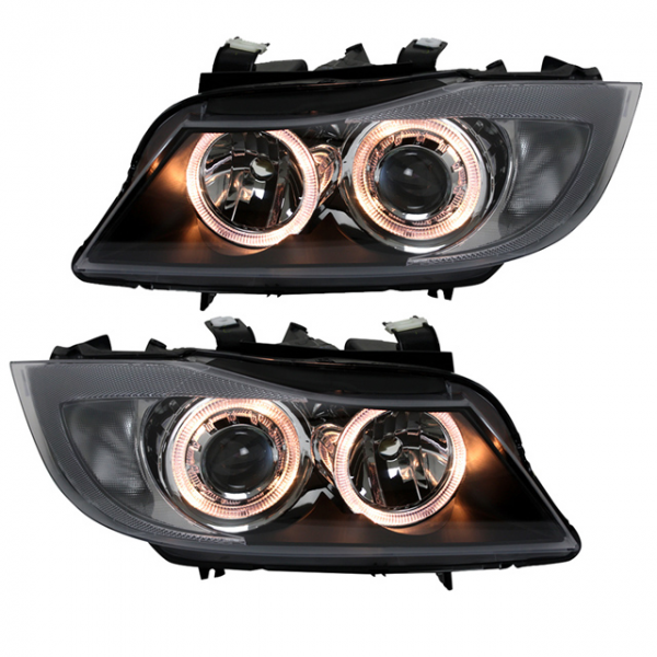 Scheinwerfer Angel Eyes für BMW 3er E90 E91 Bj. 05-08 Schwarz