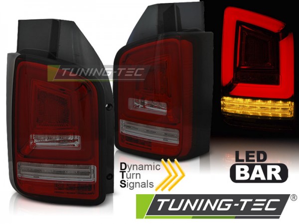 Voll LED Lightbar Rückleuchten für VW T6 Bj. 15-19 Rot/Smoke (Flügeltüren / Halogen)