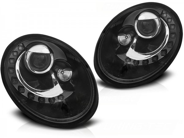 Scheinwerfer LED Tagfahrlicht Optik für VW New Beetle 9C Facelift Bj. 05-10 Schwarz