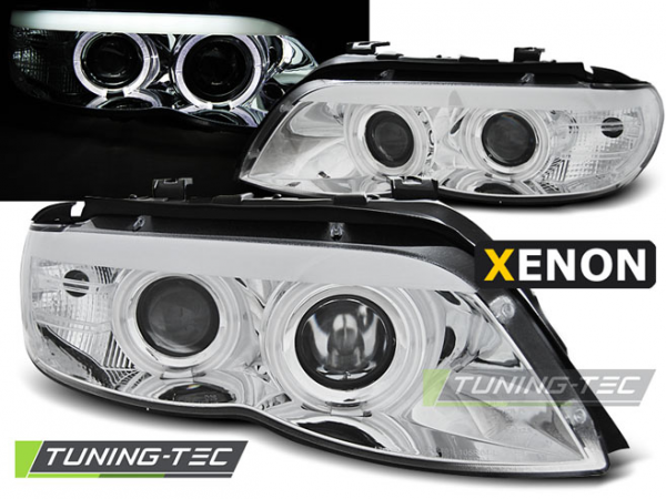 Xenon Scheinwerfer Angel Eyes für BMW X5 E53 Facelift Bj. 03-06 Chrom