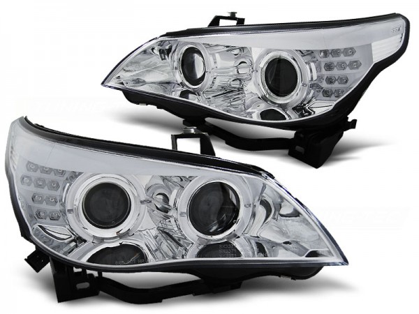 Scheinwerfer Angel Eyes für BMW 5er E60 E61 Bj. 03-07 Chrom mit LED Blinker
