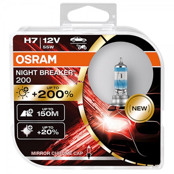 OSRAM NIGHT BREAKER 200 H7 55W 12V +200% Duo Box 64210 Halogen 2er Set