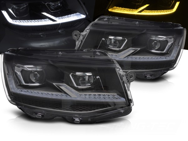 Voll LED Scheinwerfer Tagfahrlicht für VW T6 Bj. 15-19 Schwarz mit dynamischem LED Blinker