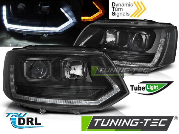 Scheinwerfer DRL LED Tagfahrlicht für VW T5 GP Facelift Bj. 10-15 Schwarz im T6 Design