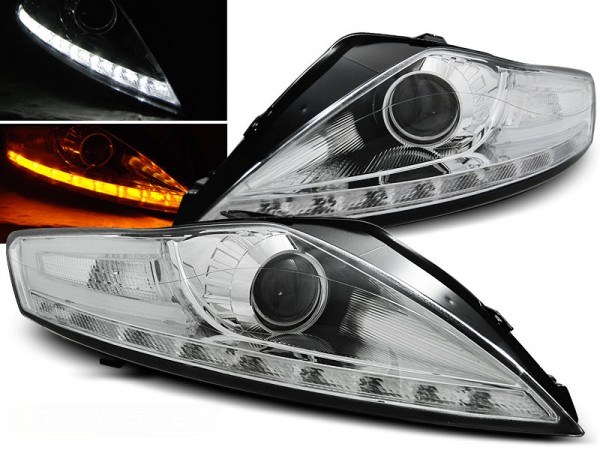 Scheinwerfer LED Tagfahrlicht Optik für Ford Mondeo MK4 Bj. 07-10 Chrom mit LED Blinker
