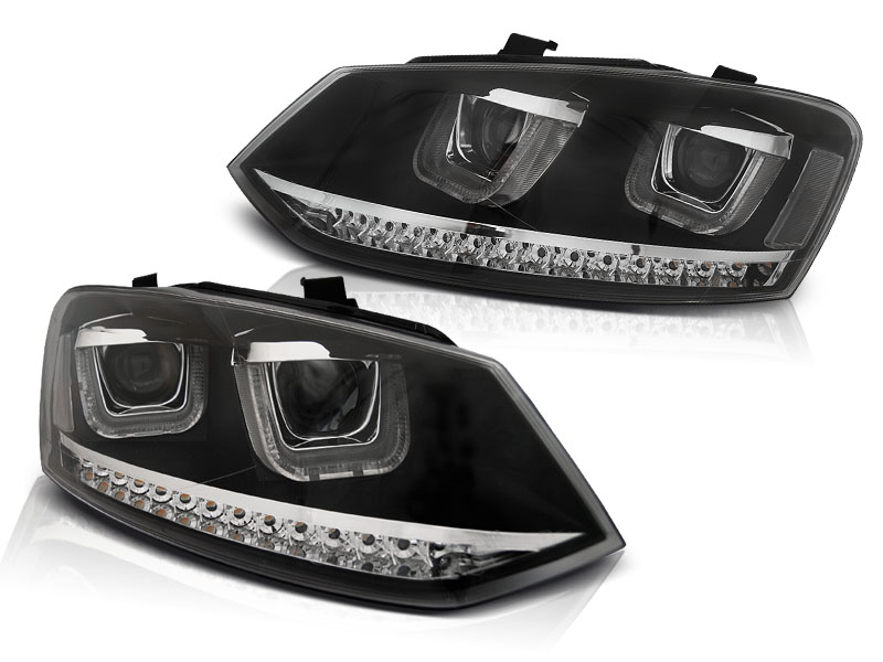 Scheinwerfer U-Tube LED Tagfahrlicht Optik für VW Polo 6R 6C Bj. 09-17 Schwarz
