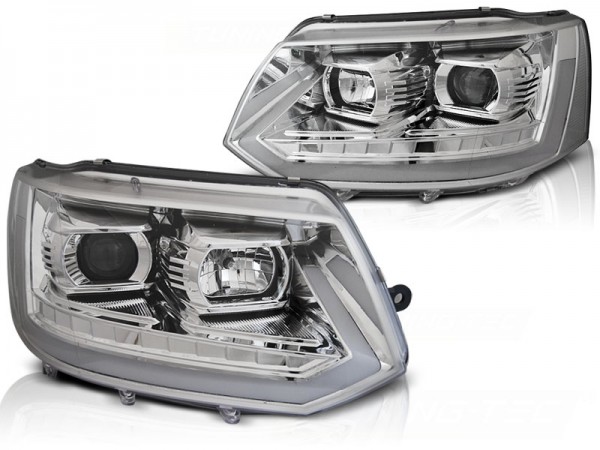 Scheinwerfer DRL LED Tagfahrlicht für VW T5 GP Facelift Bj. 10-15 Chrom mit dynamischem Blinker