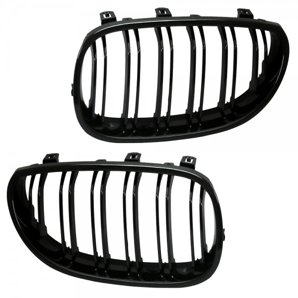 Nieren Kühlergrill Grill für BMW E60 E61 Bj. 03-10 Schwarz Klavierlack Doppelsteg