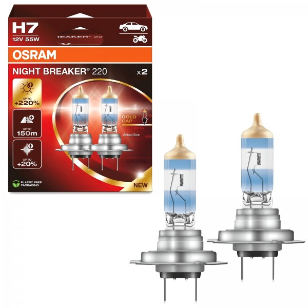 OSRAM NIGHT BREAKER 220 mehr Licht +220% Duo Box H7 12V 64210 Halogen Glühlampe
