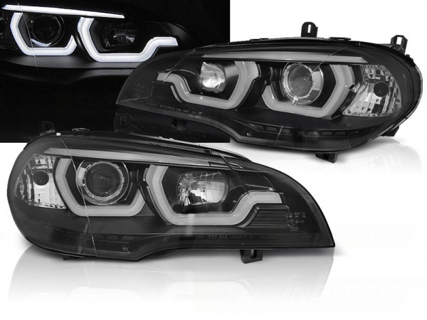 DRL Scheinwerfer 3D LED Angel Eyes für BMW X5 E70 Bj. 07-13 Schwarz