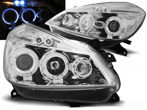 Scheinwerfer Angel Eyes für Renault Clio 3 Bj. 05-09 Chrom