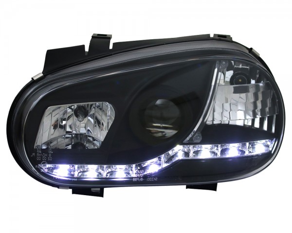 Scheinwerfer LED Tagfahrlicht Optik für VW Golf 4 Bj. 97-03 Schwarz