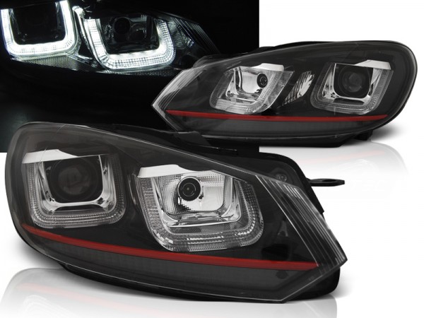 Scheinwerfer U-Tube LED Tagfahrlicht für VW Golf 6 Bj. 08-13 Schwarz Rot Edition
