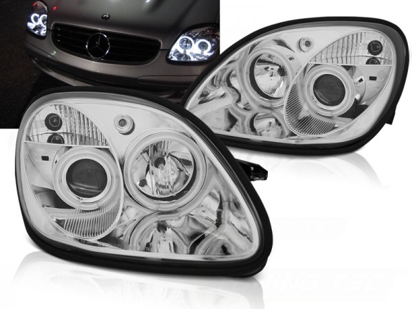 Scheinwerfer Angel Eyes für Mercedes SLK R170 Bj. 96-04 Chrom