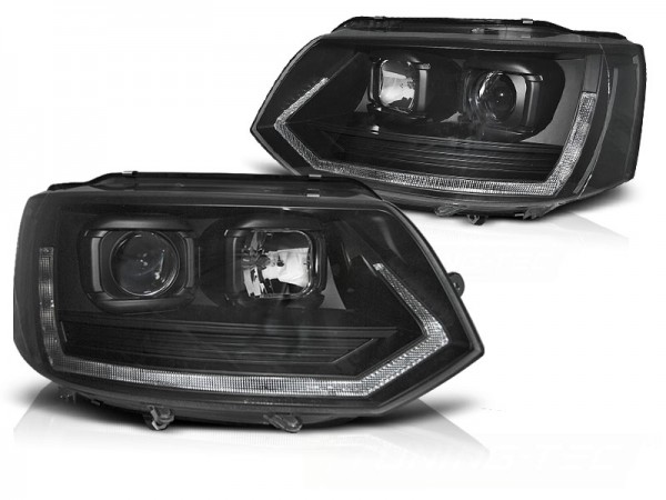 Scheinwerfer DRL LED Tagfahrlicht für VW T5 GP Facelift Bj. 10-15 Schwarz im T6 Design