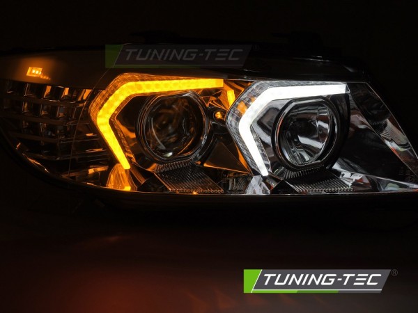 Scheinwerfer 3D Angel Eyes für BMW 3er E90 E91 Bj. 05-08 Chrom mit LED Blinker