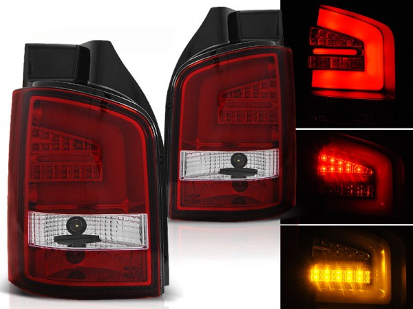 LED Lightbar Rückleuchten für VW T5 Bj. 03-09 Rot/Chrom (Heckklappe)