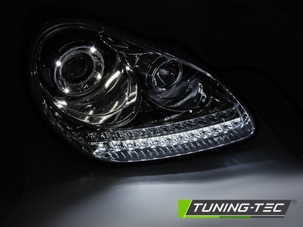 Xenon Scheinwerfer LED Tagfahrlicht Optik für Porsche Cayenne 955 Bj. 02-06 Chrom