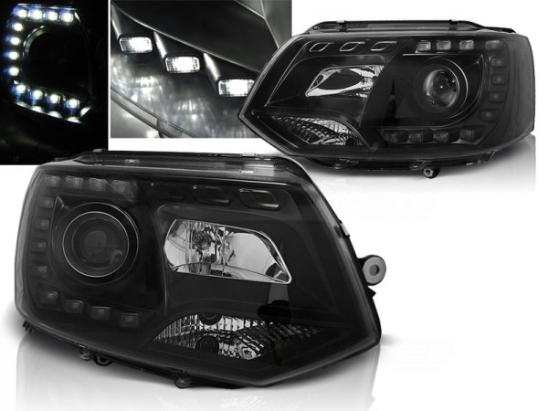 Scheinwerfer DRL LED Tagfahrlicht für VW T5 GP Facelift Bj. 10-15 Schwarz "All Black"