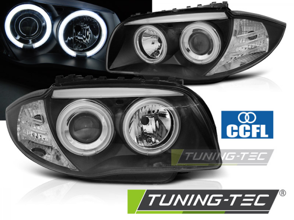 Scheinwerfer CCFL Angel Eyes für BMW 1er E81 E82 E87 E88 Bj. 04-11 Schwarz
