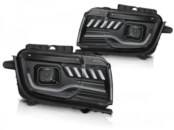 Scheinwerfer LED Tagfahrlicht Optik für Chevrolet Camaro Bj. 09-13 Schwarz dynamischer Blinker LTI