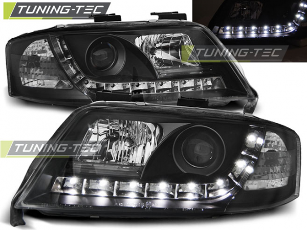 Scheinwerfer LED Tagfahrlicht Optik für Audi A6 C5 4B Bj. 97-01 Schwarz