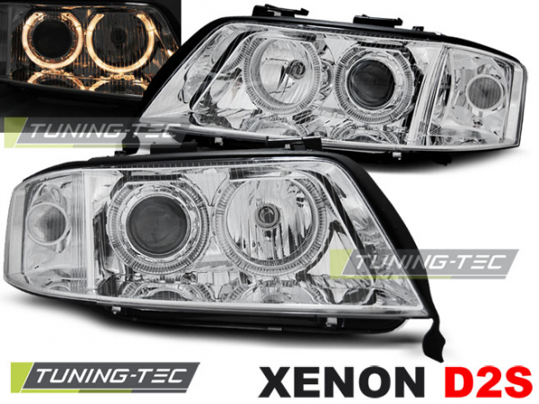 Xenon Angel Eyes Scheinwerfer für Audi A6 C5 4B Bj. 97-01 Chrom