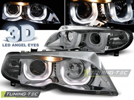 Scheinwerfer 3D Angel Eyes für BMW 3er E46 Limo Touring Bj. 01-05 Chrom