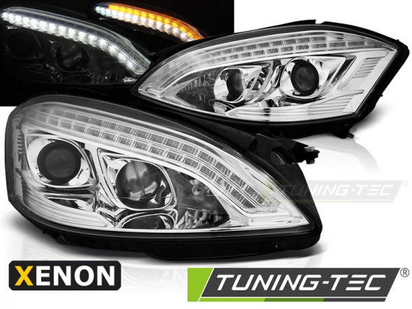 Xenon Scheinwerfer LED Tagfahrlicht Optik für Mercedes S-Klasse W221 Bj. 05-09 Chrom