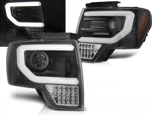 Scheinwerfer LED Tagfahrlicht Optik für Ford F150 MK12 Bj. 08-14 Schwarz mit LED Blinker