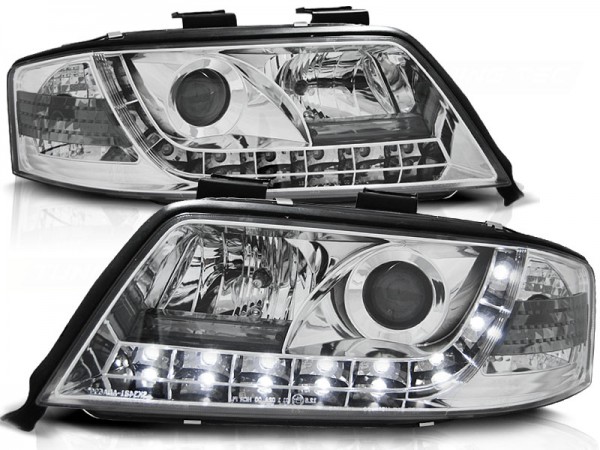 Scheinwerfer LED Tagfahrlicht Optik für Audi A6 C5 4B Bj. 01-04 Chrom