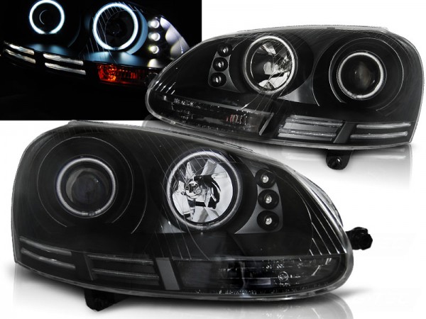 Scheinwerfer CCFL Angel Eyes für VW Golf 5 Jetta 3 Bj. 03-10 Schwarz