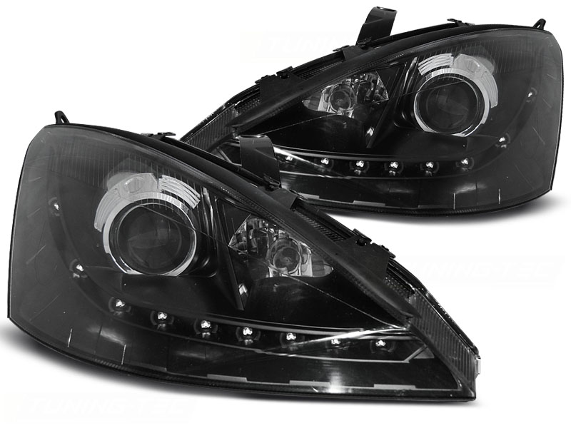 Scheinwerfer LED Tagfahrlicht Optik für Ford Focus MK1 Bj. 98-01 Schwarz
