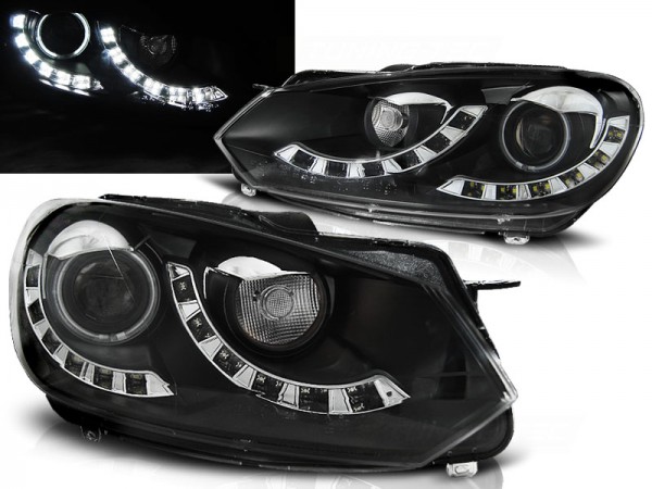 Scheinwerfer DRL LED Tagfahrlicht für VW Golf 6 Bj. 08-13 Schwarz Dual DRL