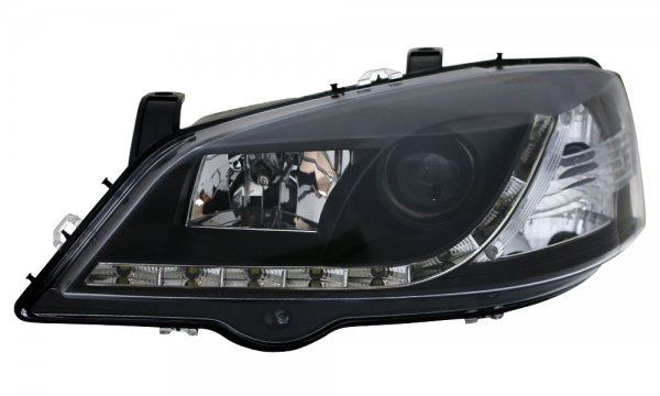 Scheinwerfer LED Tagfahrlicht Optik für Opel Astra G Bj. 98-05 Schwarz