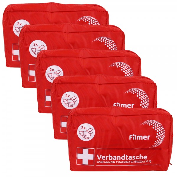 5x Auto Verbandstasche Erste Hilfe Set Verbandskasten KFZ PKW DIN 13164 Rot