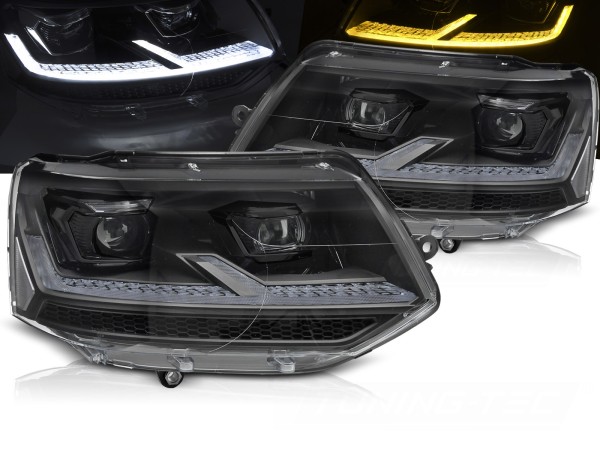 LED Scheinwerfer Tagfahrlicht für VW T5 GP Facelift Bj. 10-15 Schwarz mit dynamischem LED Blinker