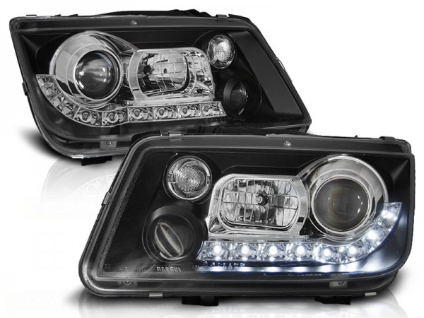 Scheinwerfer LED Tagfahrlicht Optik für VW Bora Bj. 98-05 Schwarz