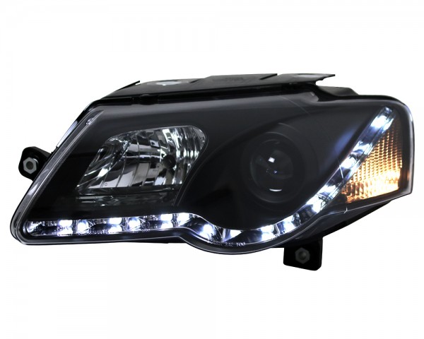 Scheinwerfer LED Tagfahrlicht Optik für VW Passat 3C B6 Bj. 05-10 Schwarz