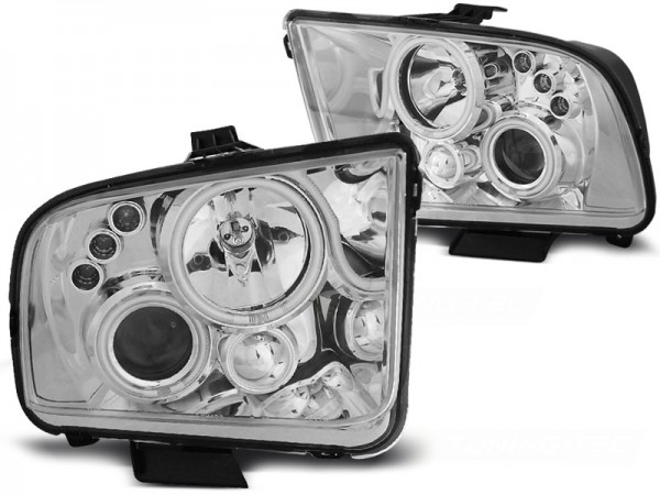Scheinwerfer LED Angel Eyes für Ford Mustang IV Bj. 04-09 Chrom