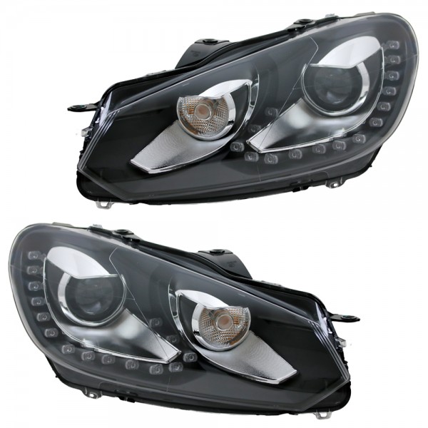 Scheinwerfer LED Tagfahrlicht Optik für VW Golf 6 Bj. 08-13 Schwarz